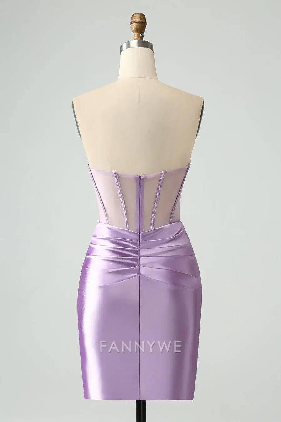 FannyWe Simple Strapless Sheer Bodice Mini Cocktail Dress in Lavender formal wear dresses
